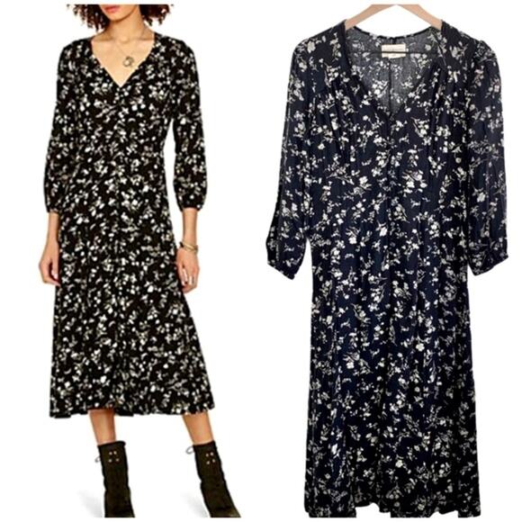 RALPH LAUREN DENIM & SUPPLY Tier Ruffled Black & White Floral Midi Dress – Large - Picture 11 of 11